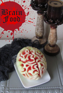 Add a healthy Halloween treat to your party table with this creepy carved watermelon.