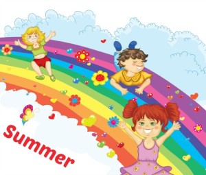 children playing on rainbow